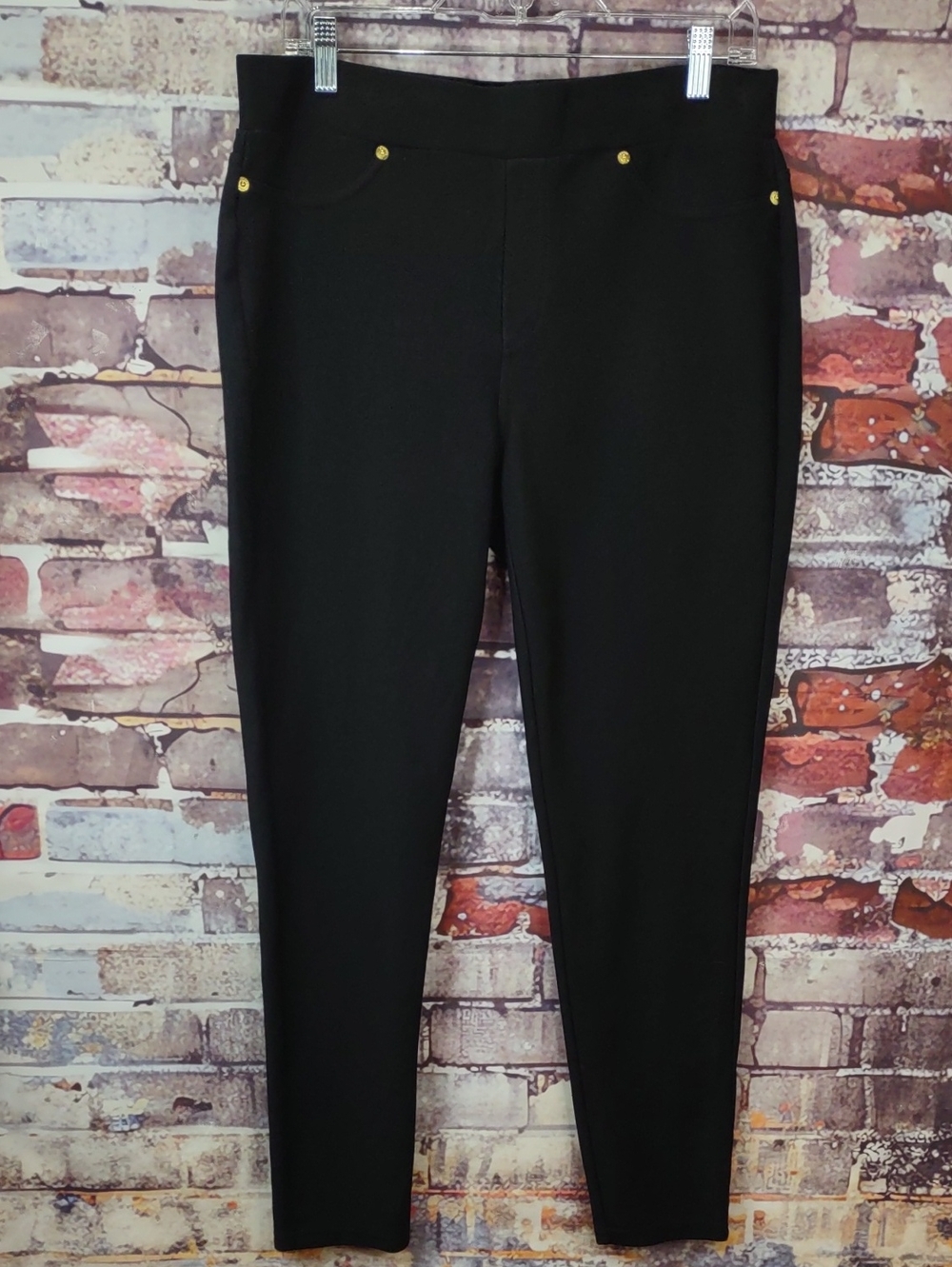 Michael Kors Black Ponte Skinny Pants with Gold-Tone Accents